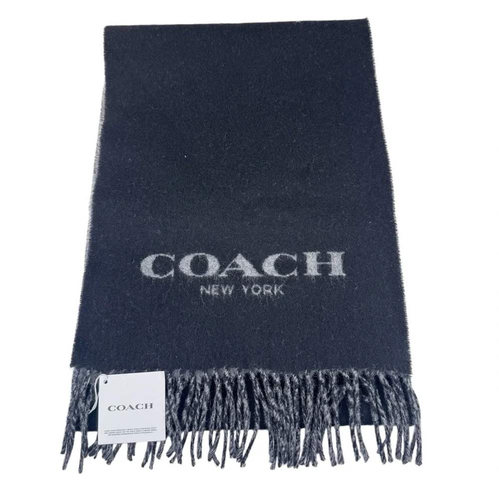 NWT Coach Unisex Signature Bi-Color Wool/Cashmere Logo Scarf Black/Grey Preppy